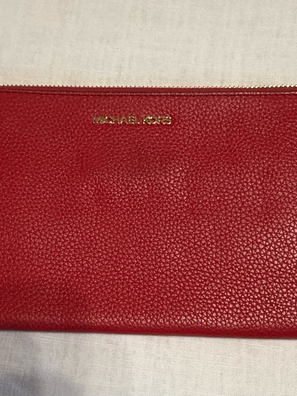 Michael Kors Red Pebbled Leather Zip Pouch with Gold Logo